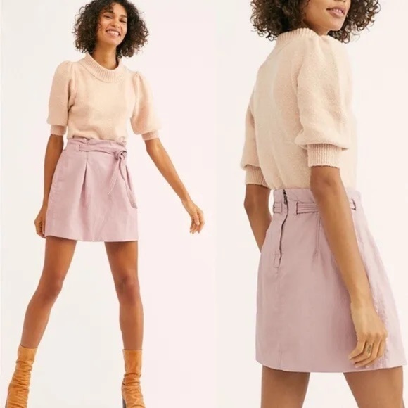 Free People Dresses & Skirts - Free People Payton Paperbag Mini Mauve Pink Skirt Faux Leather Size 0